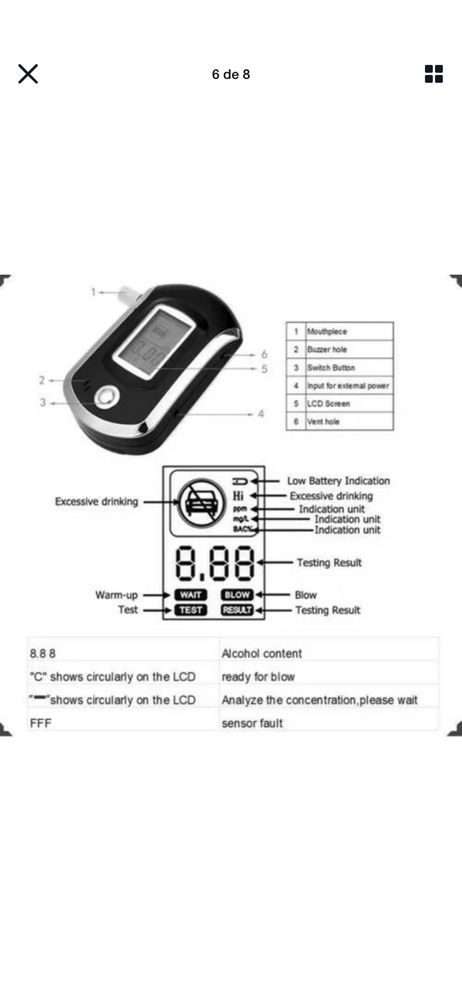 Teste de alcoolémia - máquina testar grau de alcoolémia - AT6000 Nova