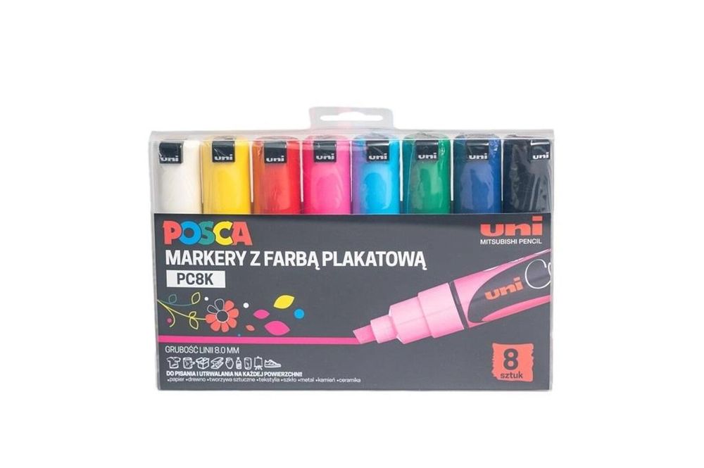 Markery plakatowe PC-8K 8 kolorów POSCA UNI Uni Mitsubishi Pencil
