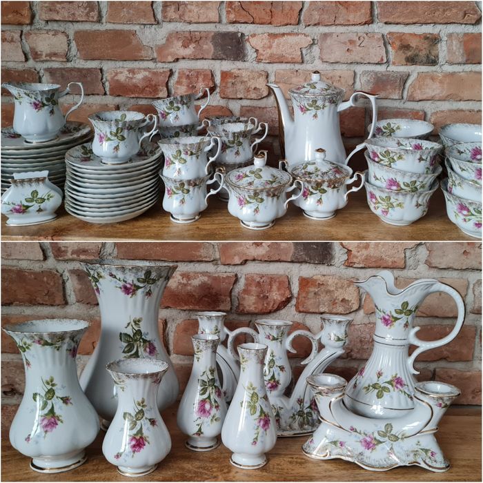 Zestaw serwis kawowy Iwona Chodzież porcelana róże retro złoto 12 osób