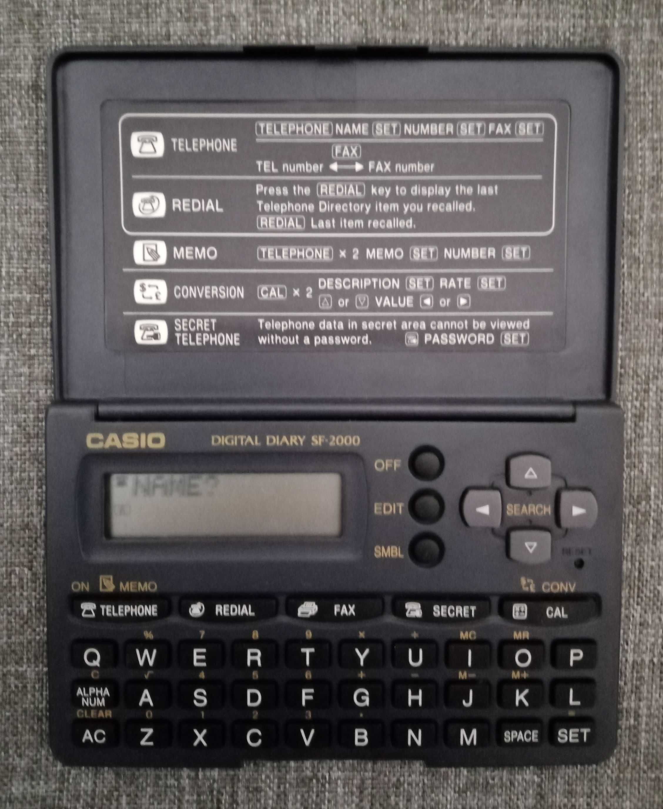 notatnik elektroniczny Casio SF-2000 - sprawny, retro, kolekcjonerski