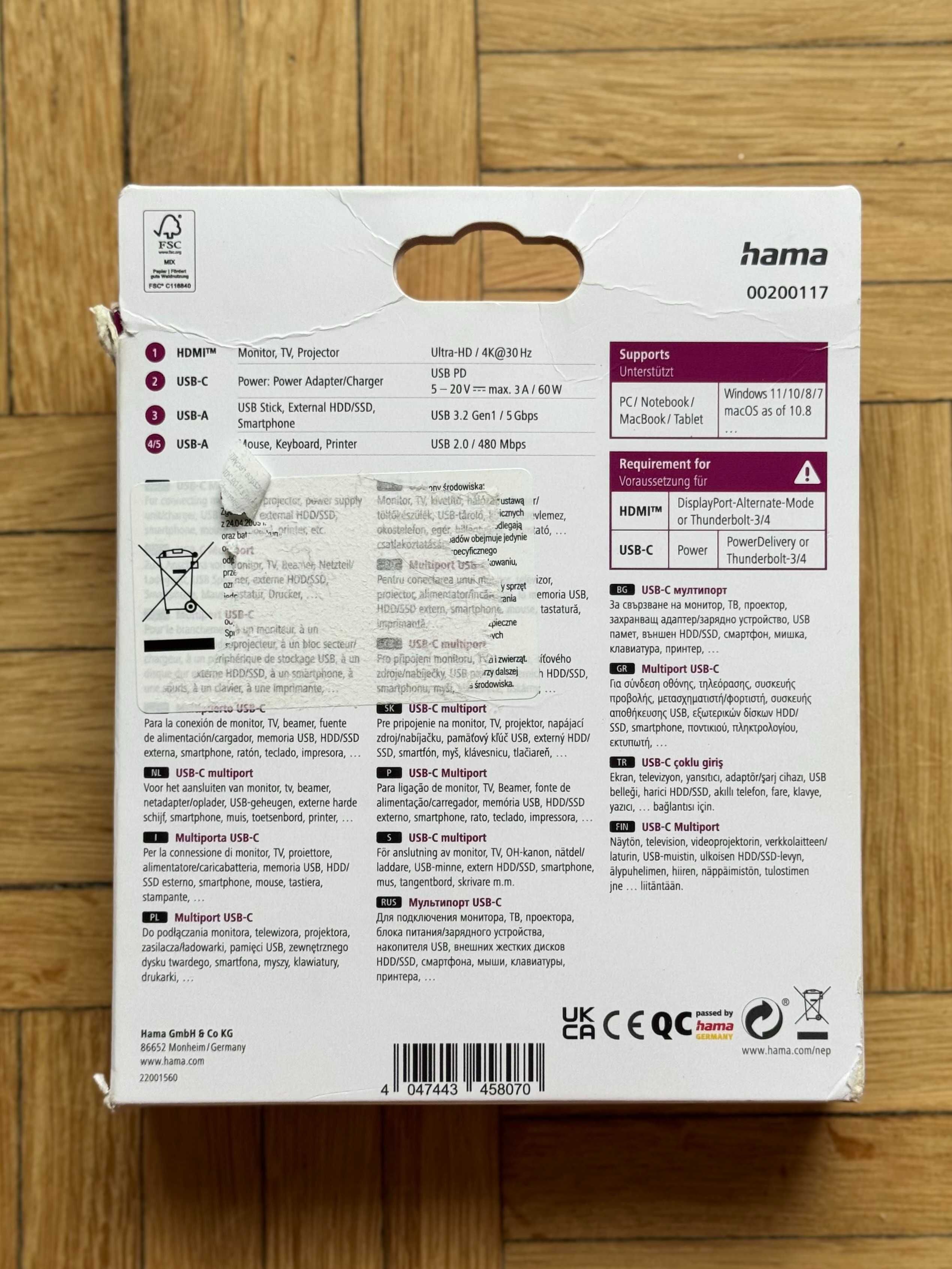 Nowy hub Hama Multiport USB-C 5w1 HDMI 3x USB-A USB-C FV Bydgoszcz