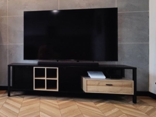 Szafka RTV | Dąb Industrial Czarny High Rock z Agaty
