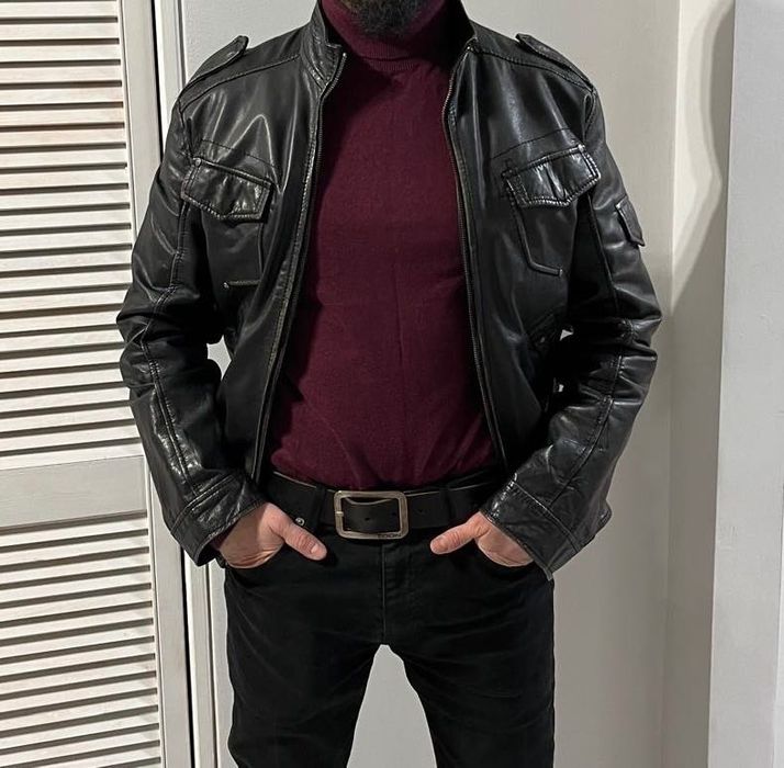 Retro Kurtka motocyklowa, skórzana, Reserved z efektem starzenia.