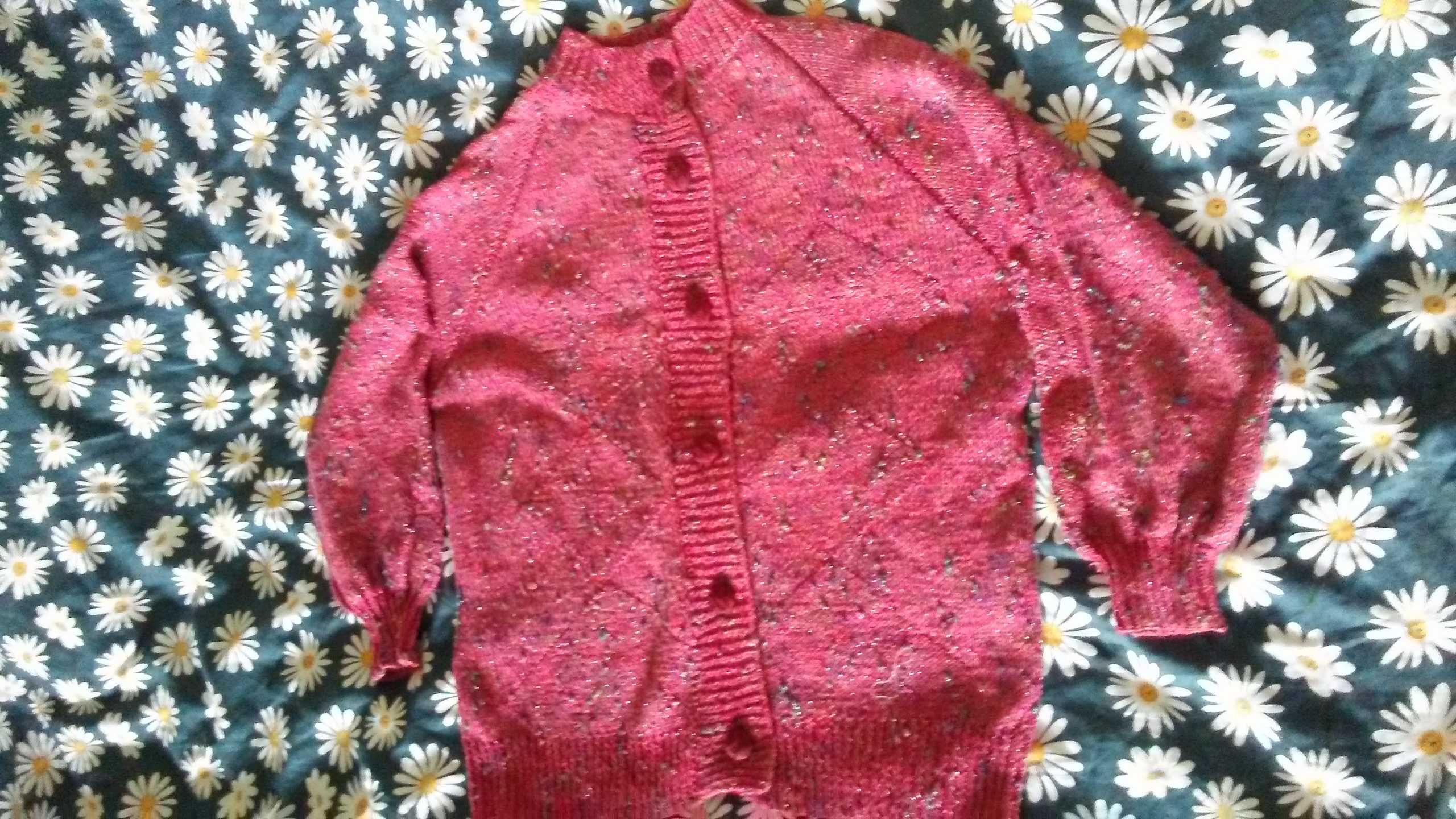 Handmade Rozpinany raglan (chińska czerwień z pikotkami) rozmiar 50/52