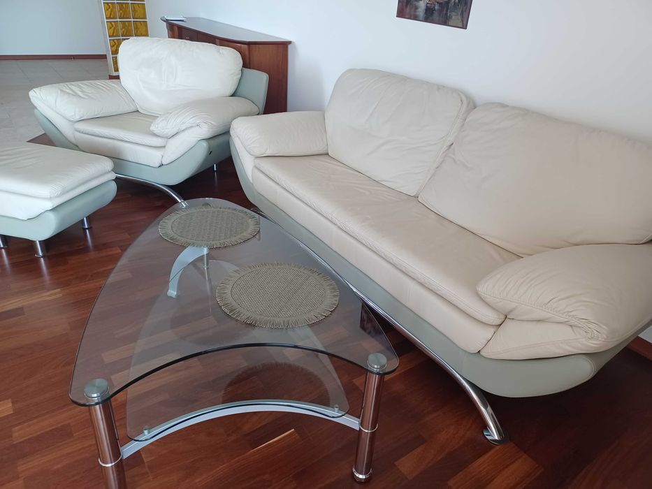 KLER. Komplet skóra naturalna do salonu, gabinetu 3+2+1+pufa