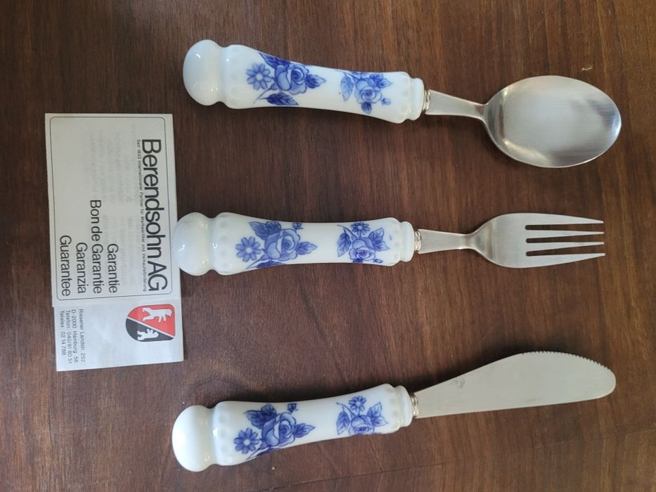 Zestaw 3 sztućców z porcelanową rączką Rostfrei Vintage