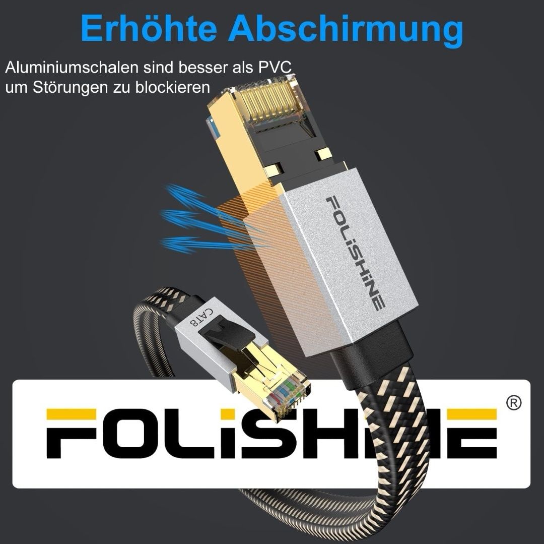 Cat8 kabel Ethernet 1 m, nylonowy pleciony kabel krosowy Lan Patch