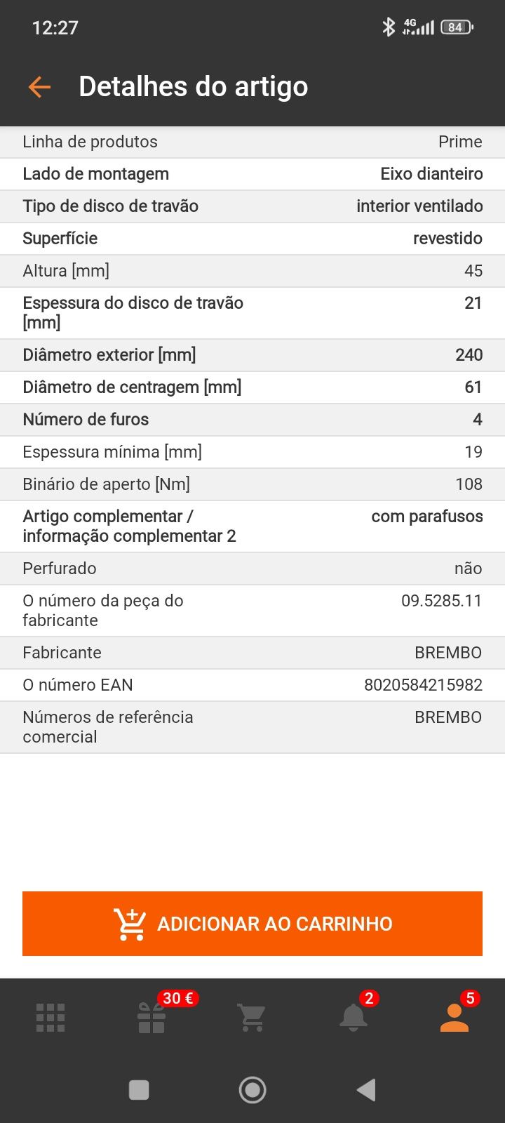 Discos de travão Brembo originais