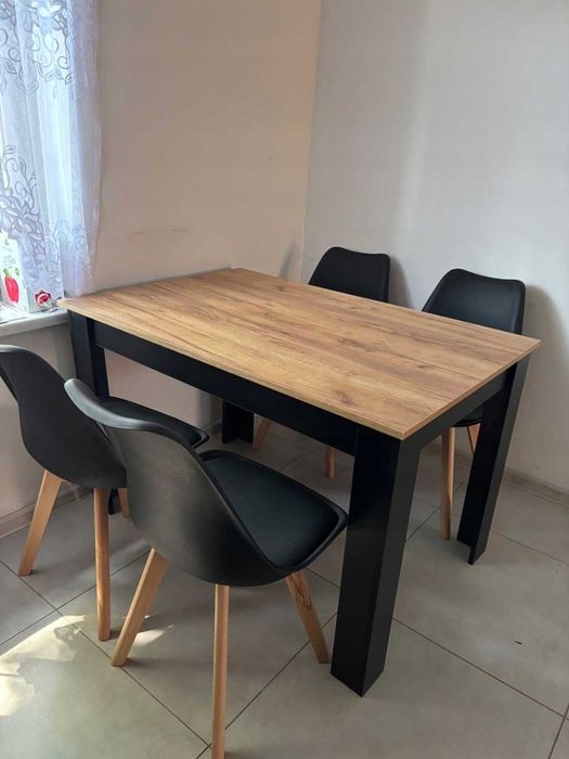 NOWY Stół Prostokątny + 4 Krzesła TOLV Nowoczesny Styl Craft/Czarny