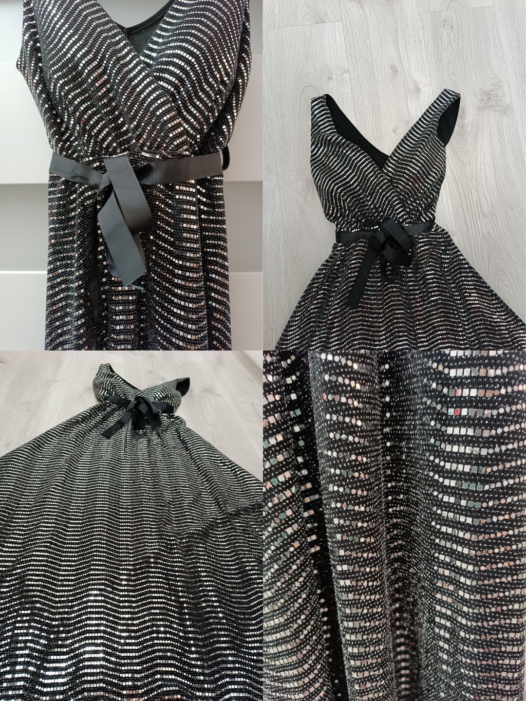 Sukienka Maxi długa cekin srebrny uni na S / M  L/XL / XXL