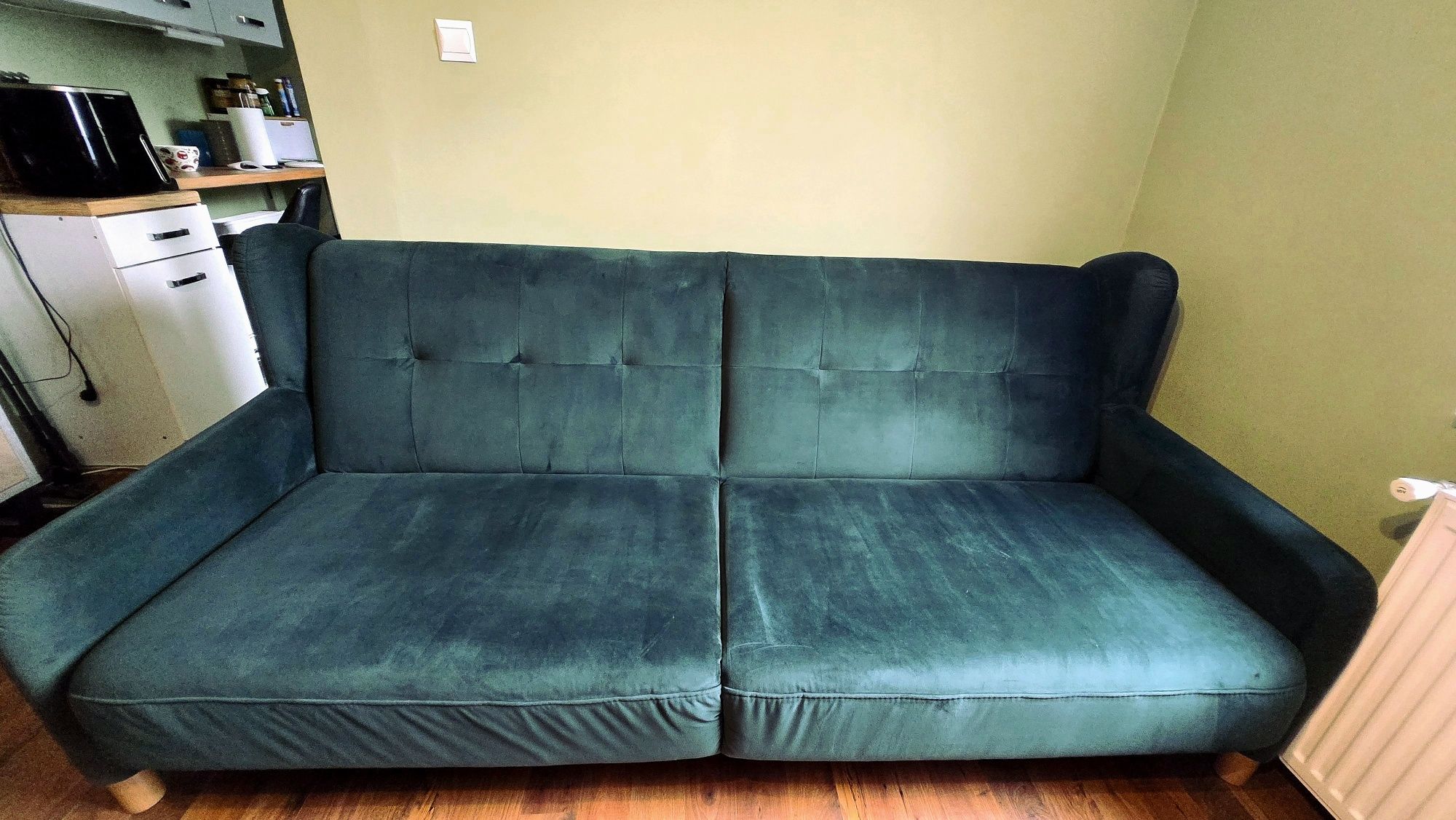 Sofa 3-osobowa z funkcją spania – welur butelkowa zieleń