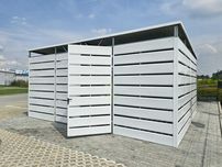 Wiata śmietnikowa 6x5m RAL9006, furtka dwuskrzydłowa