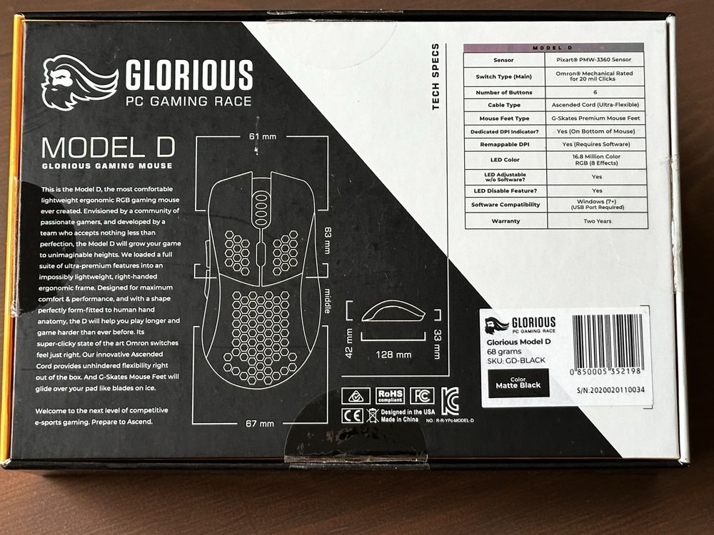 Rato (Mouse) Glorious Model D (Cor Preto Matte)