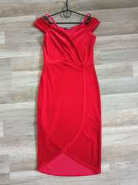 Czerwona ołówkowa welurowa sukienka na Walentynki 36 S