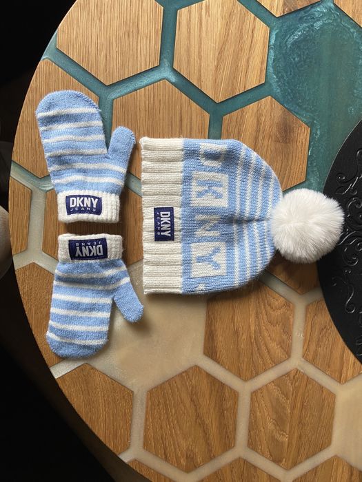 DKNY oryginalna czapka i rękawiczki niemowlęce 6-12M