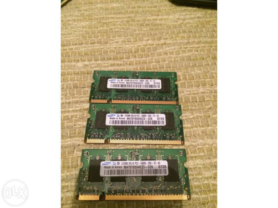 Memória RAM portátil 3x512 ddr2 Samsung