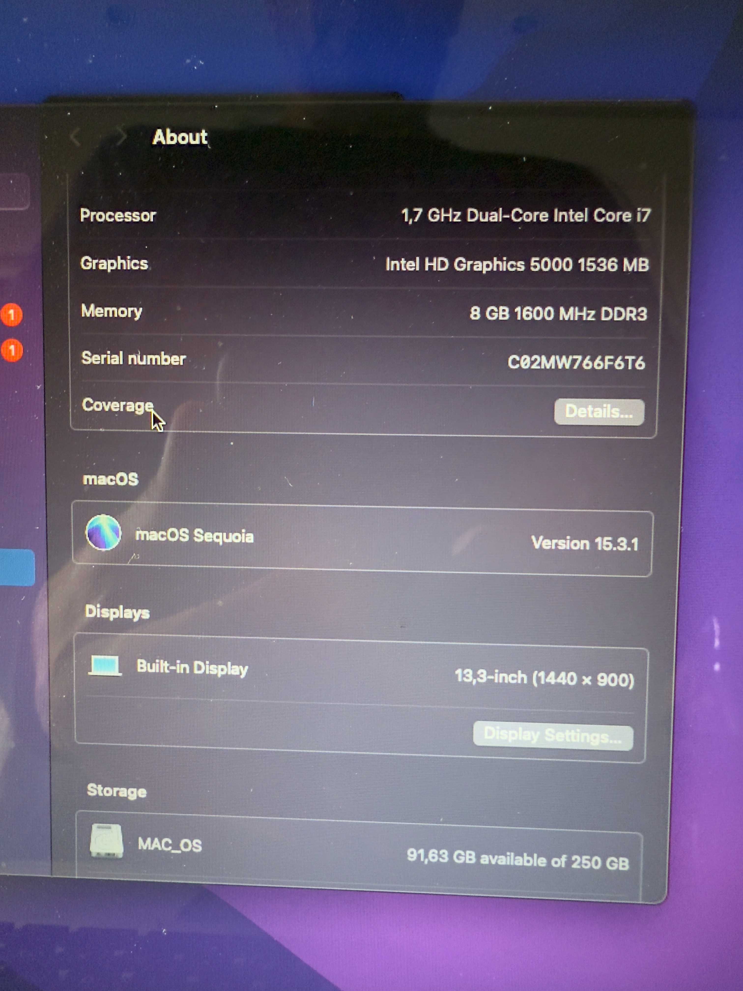 Apple Macbook Air 13'|i7 Core|8GB RAM|1TB SSD|Model A1466|Ano 2013