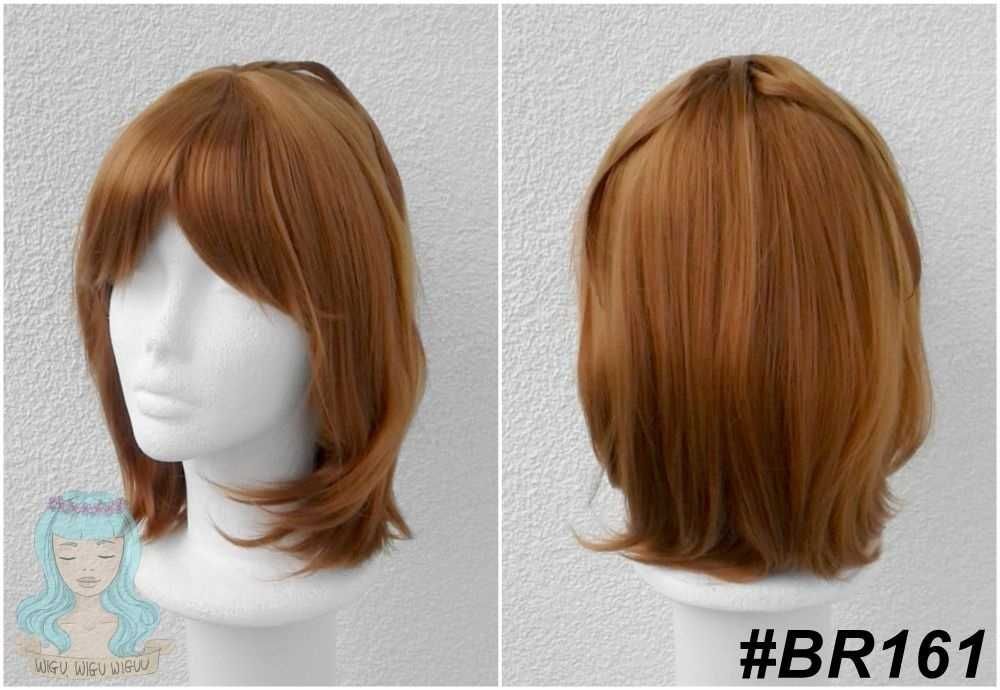 Brązowa krótka peruka ruda z grzywką cosplay wig