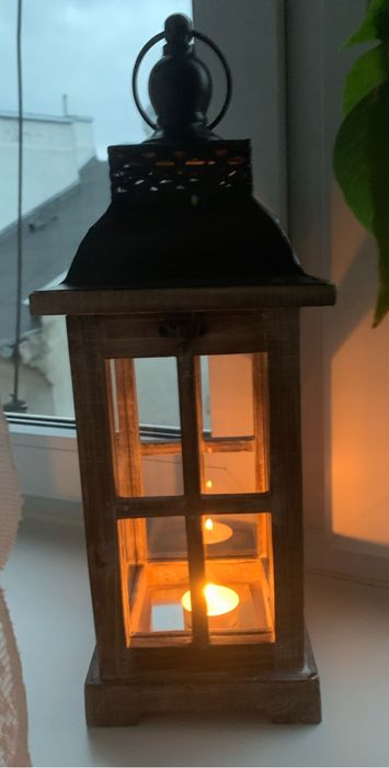 Lampion drewniany lampka swieca do ogorodu