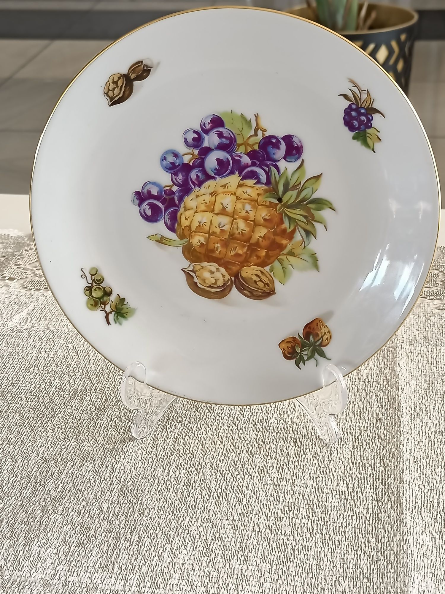 Talerz deserowy Czechoslovakia owoce ananas na ciasto , sery