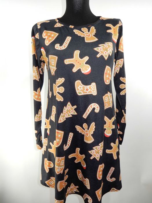 Sukienka rozkloszowana świąteczna święta ciastek pierniki 36 38 S M