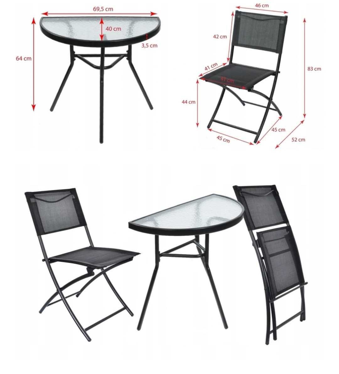 Meble balkonowe  stół szklany i dwa krzesła czarne