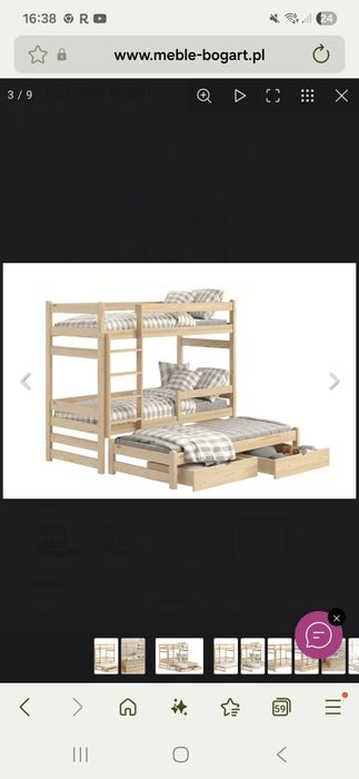 Łóżko 3 os. Piętrowe  Meble Bogart