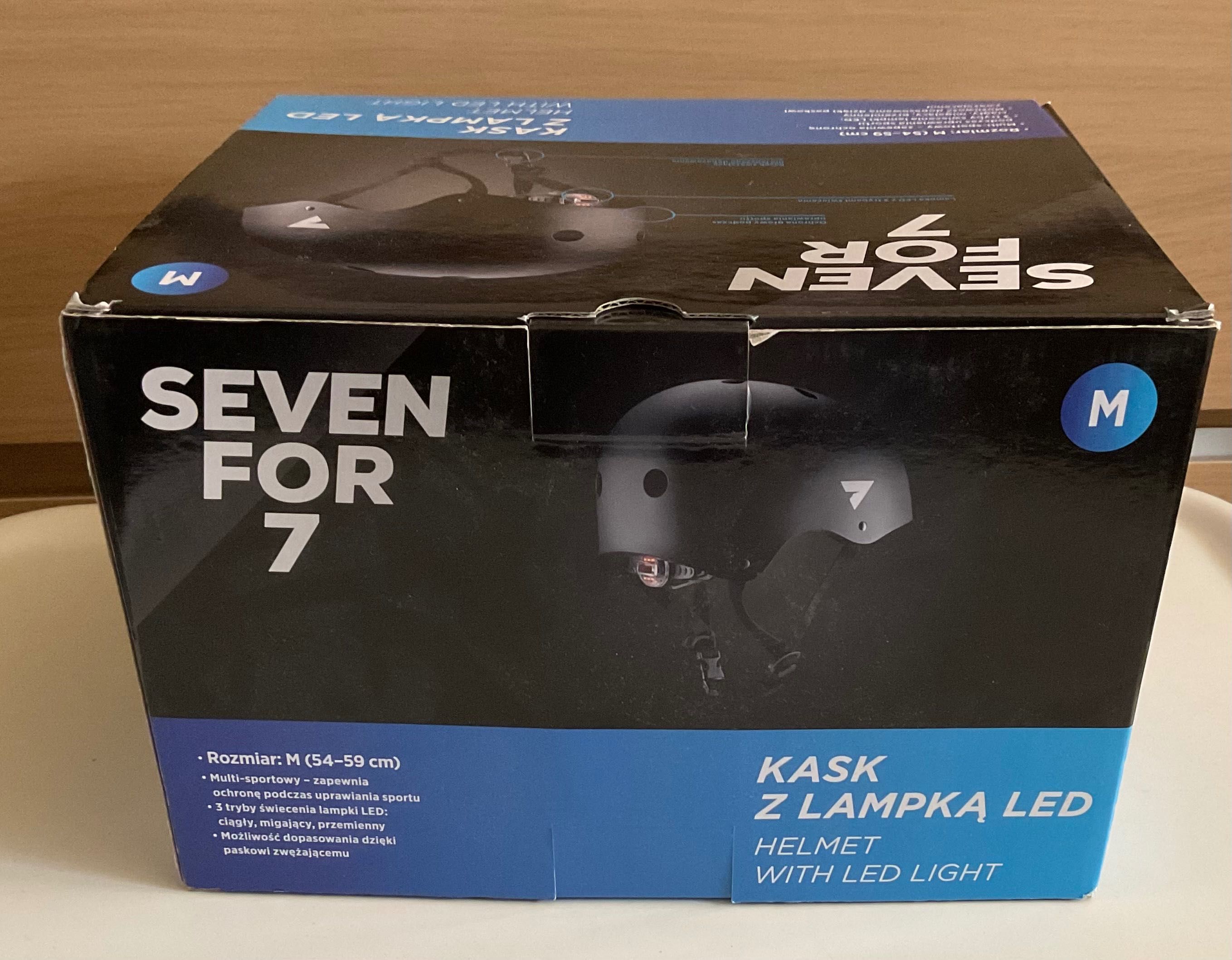 Czarny Kask z lampą LED rozmiar M Seven for 7