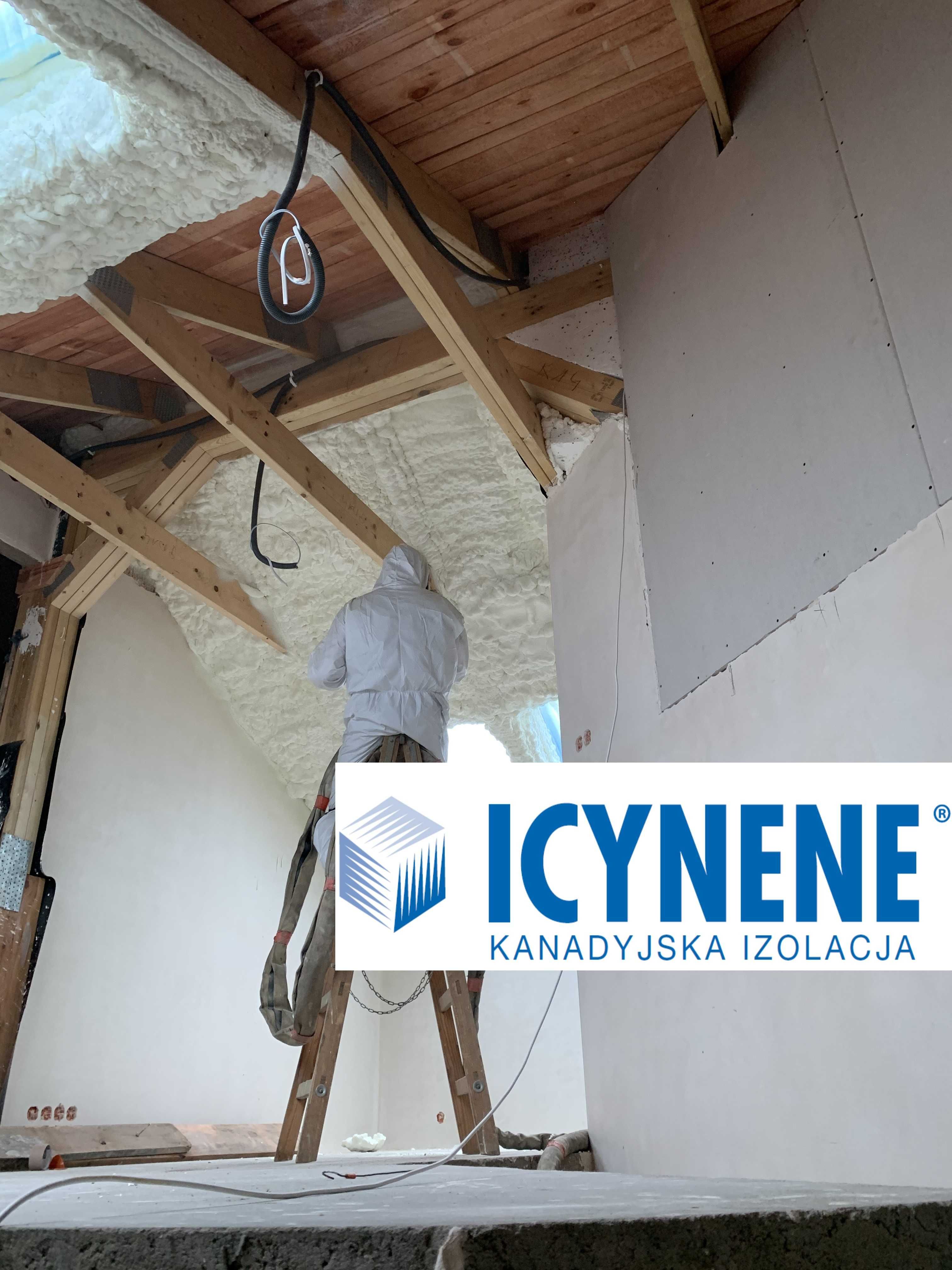 Ocieplenie, izolacje natrysk kanadyjską pianą PUR icynene. wdmuchiwana