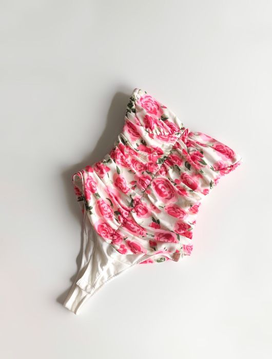 Marszczone body w różyczki zara coquette xs