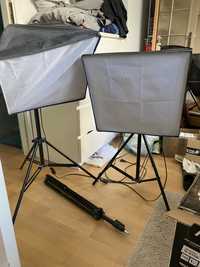 2 lampy studyjne softbox + trzeci statyw regulowane