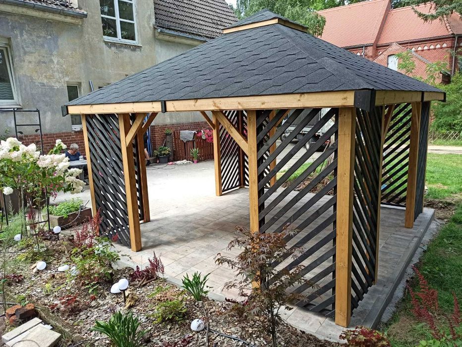 Altana altanka ogrodowa drewniana ,,Uppsala"430x430cm Nowoczesny ogród