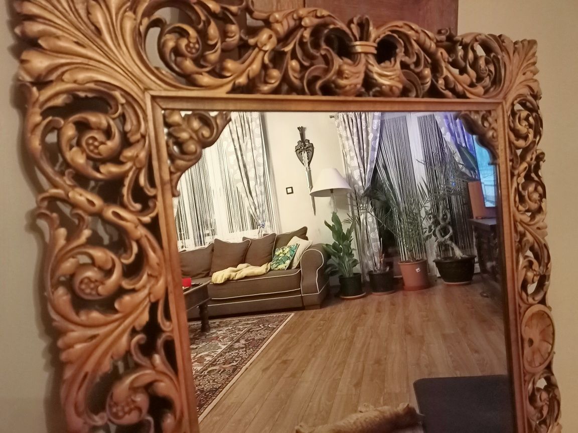 Duże rzeźbione lustro drewniane antyk