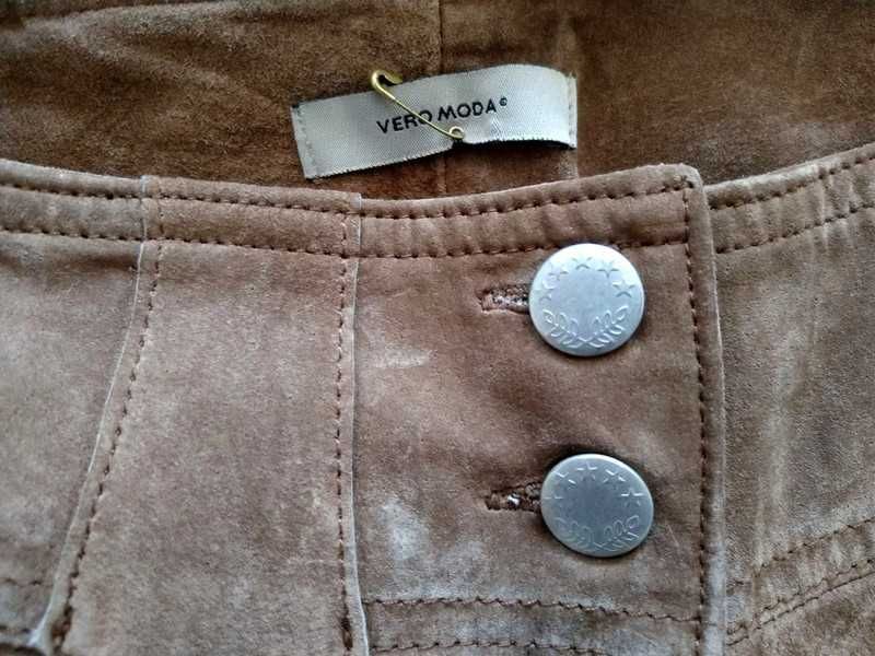 Spodnie skórzane brązowe damskie Vero Moda 36/S 38/M 100% skóra