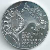 Moeda prata 10 Marcos alemães, comemorativa jogos olímpicos de 1972