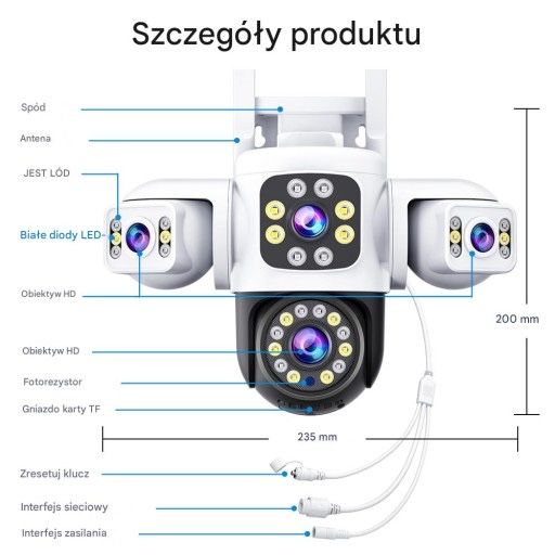 Kamera IP obrotowa 12MP WIFI 3 OBIEKTYWY