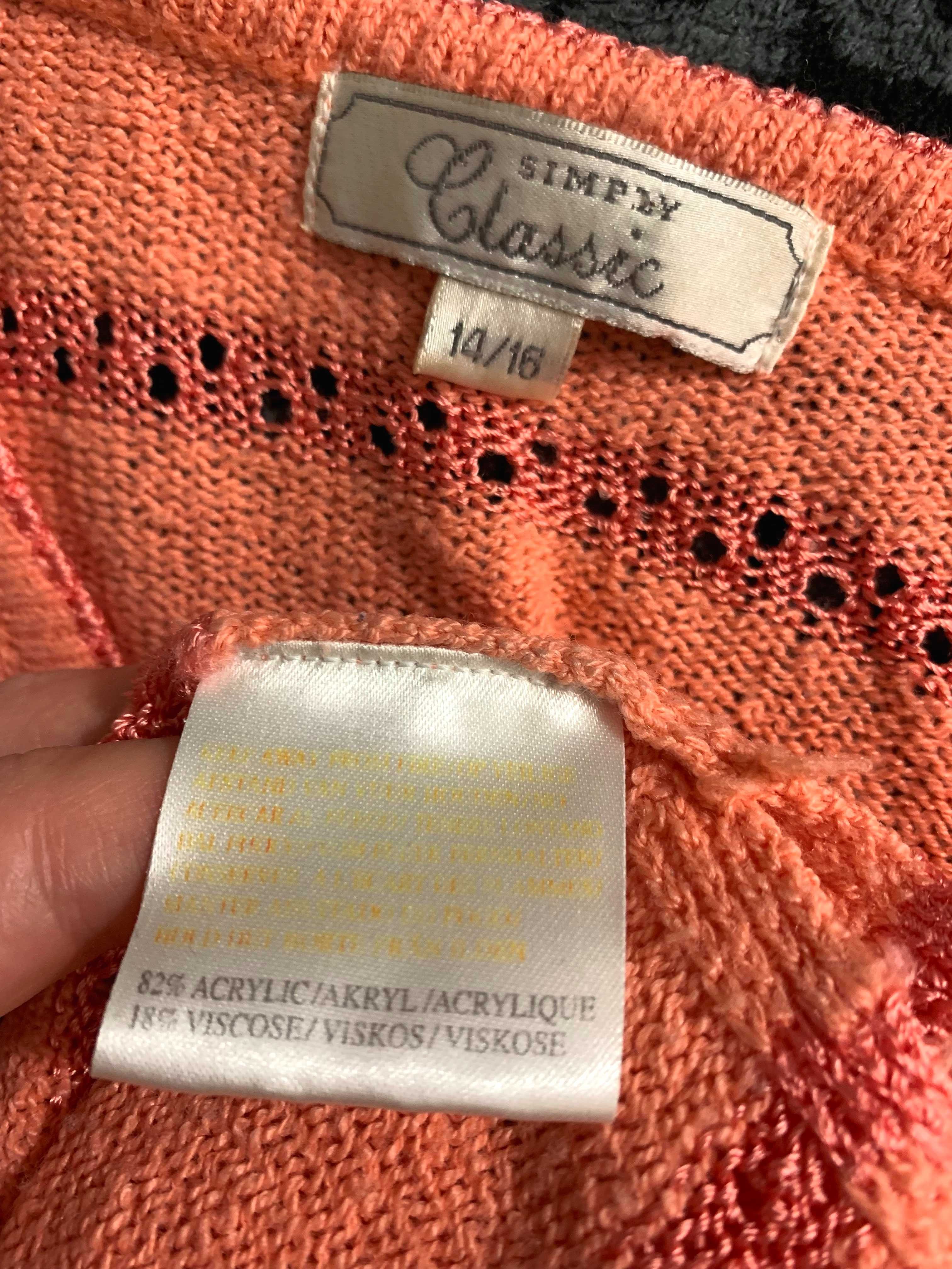 sweter ażur bluzka XL xxL vintage retro lata 80 90 w serek paski oranż