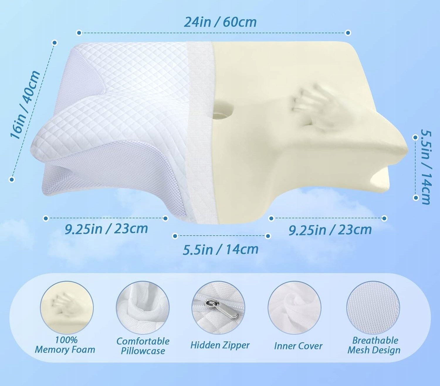 poduszka ortopedyczna pod szyje - ergonomiczna homca 60 x 40 cm