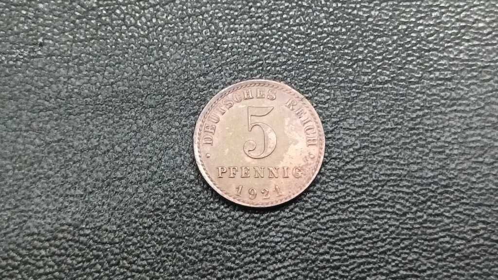 Rzadki Destrukt 5 Pfennig Cesarstwo Niemcy 1921r. E. Mennicza