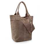 VERA PELLE torebka zamszowa worek shopper z suwakiem V146 taupe