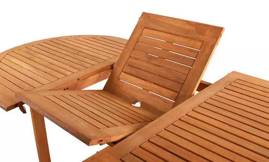 Piękny drewniany komplet mebli ogrodowych (stół + 6 krzeseł)