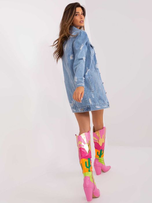 Niebieska długa kurtka jeansowa z kieszeniami M