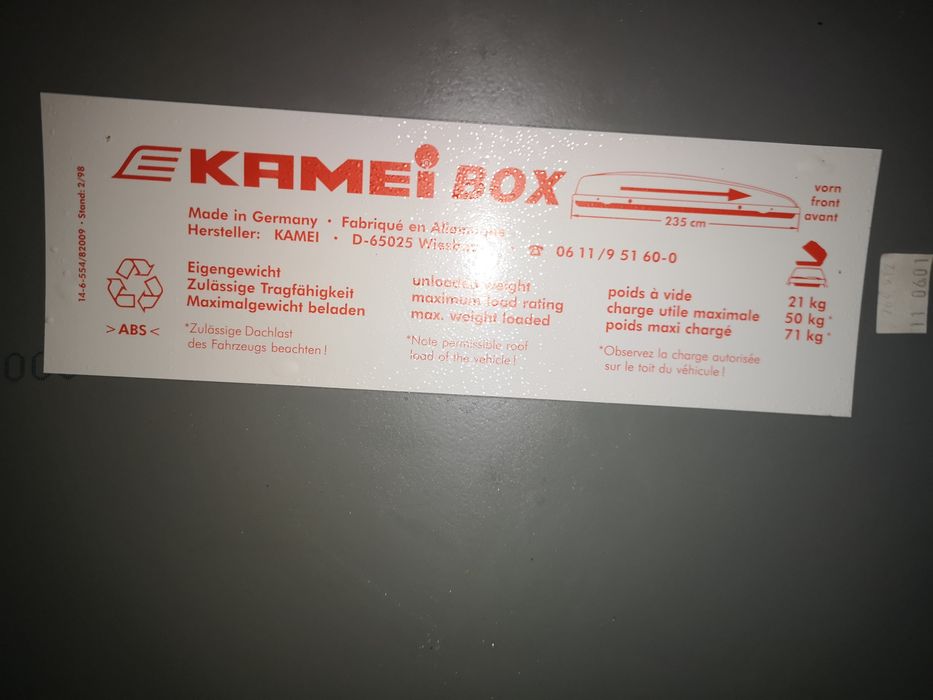 Bagażnik dachowy BOX Kamei DELPHIN 460 na bagaż deskę 235cm buty narty