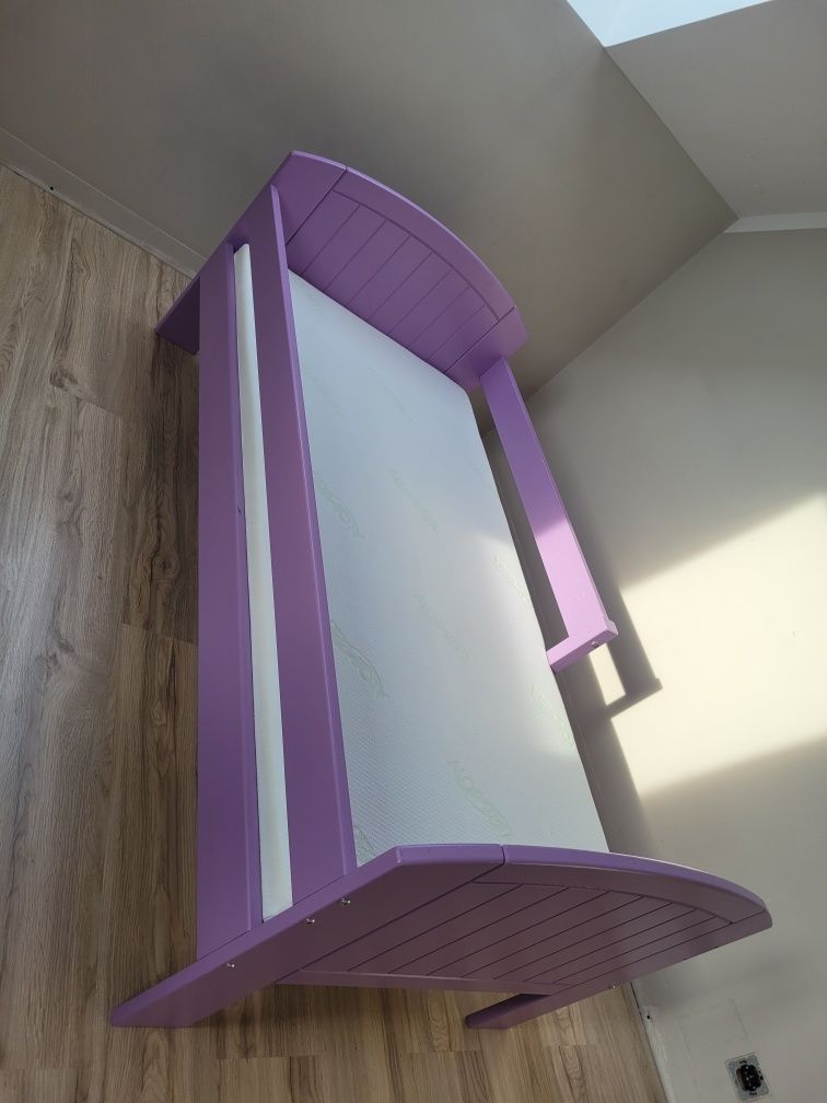Łóżko pojedyncze dziecece dziewczęce 90x160 barierka fioletowo liliowe
