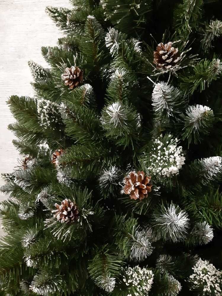Choinka sztuczna z szyszkami i brokatem DIAMENTOWA GĘSTA 220cm