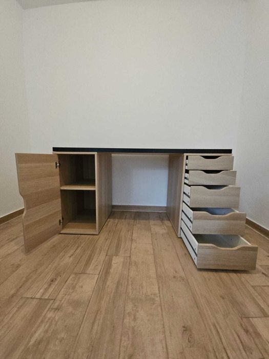 Secretária, ef carvalho c/velatura branca e preto-castanho, 140x60 cm