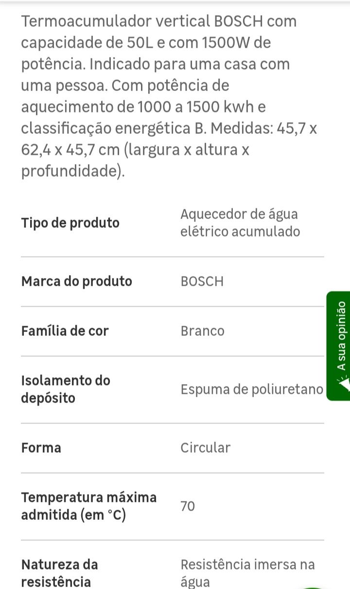 Cilindro/Termoacumulador Bosch 50l
