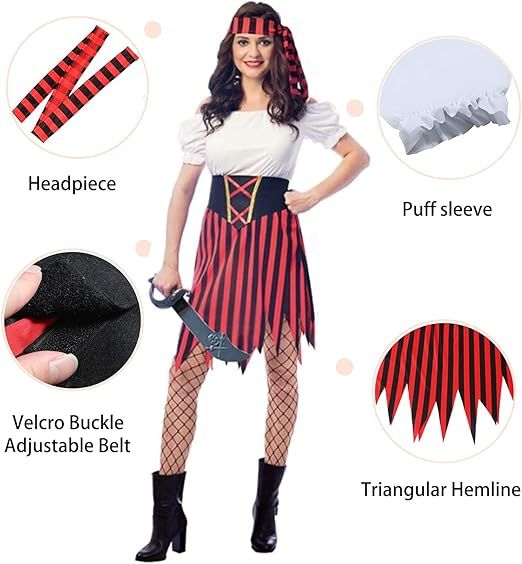 Damski strój pirata, sukienka z pasem i opaską Rozmiar L/Xl