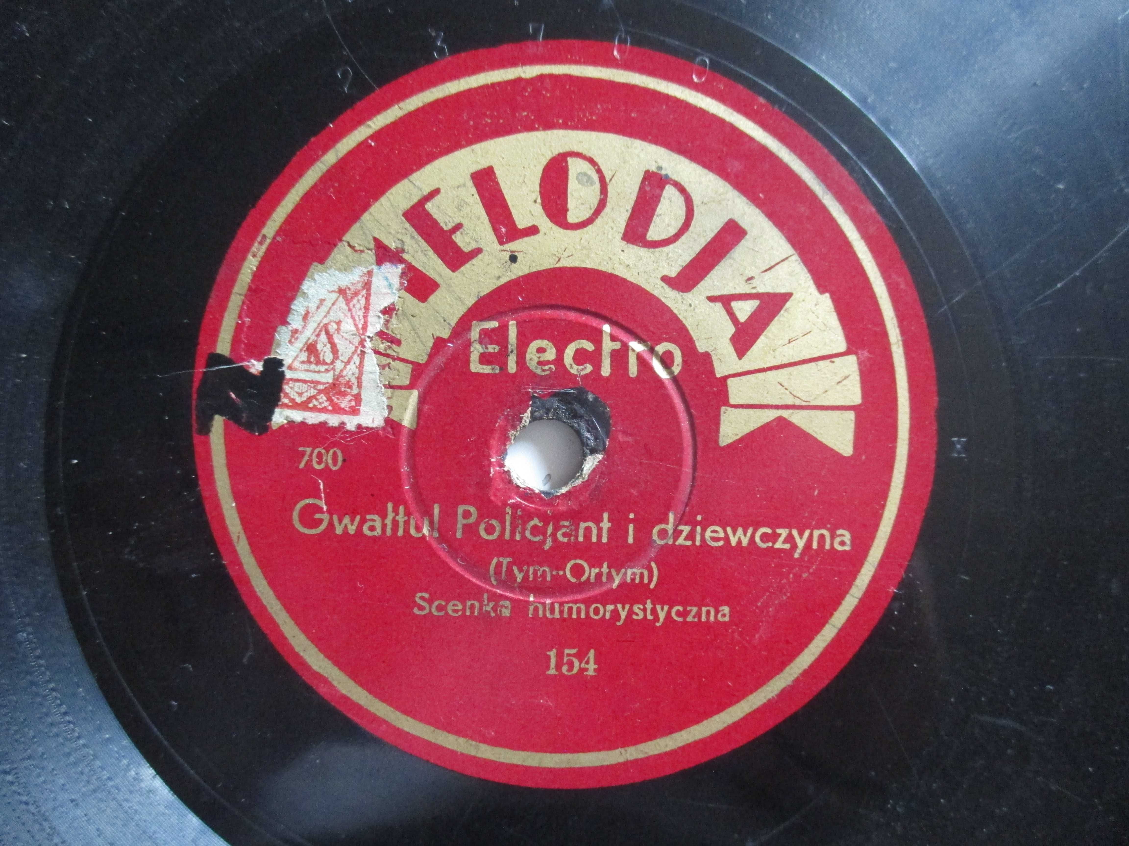 Płyta patefon szelak Melodja Tym-Ortym "Och ta wódeczka", "Gwałtu!"
