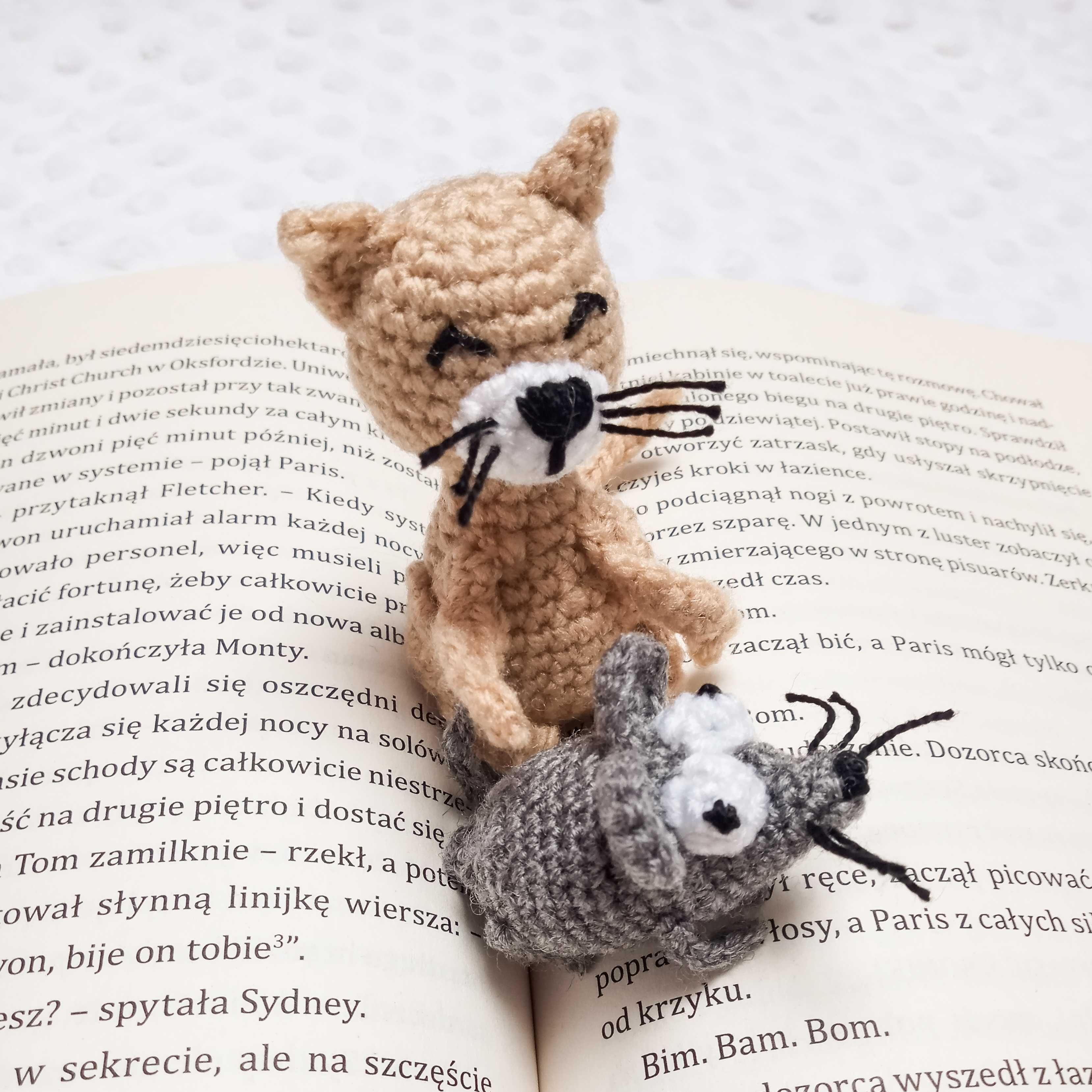 Zakładka do książek kotek z myszką kot mysz rękodzieło handmade